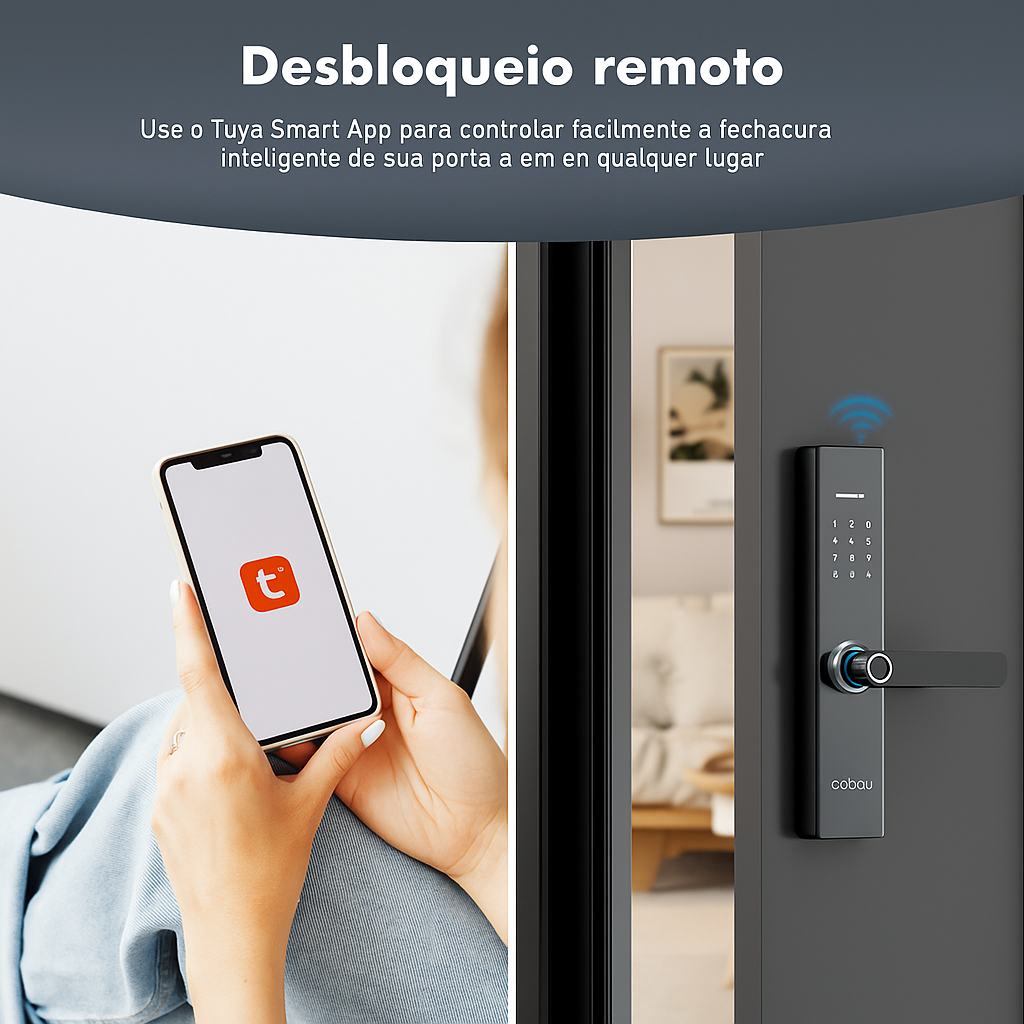Fechadura Inteligente com Biometria e Senha Coibeu – Desbloqueio Rápido em até 1s, Compatível com App Tuya