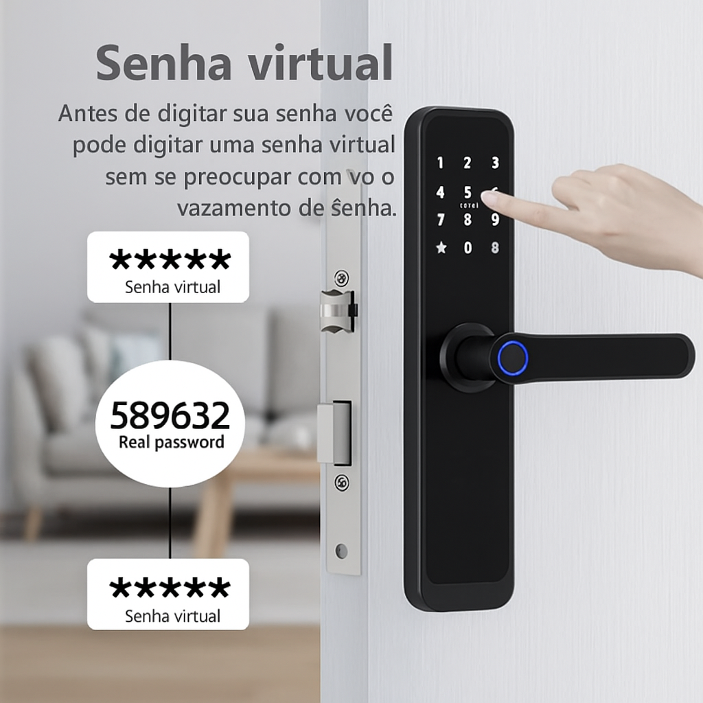 Fechadura Inteligente CDOK K8 Bluetooth com Leitor Biométrico, TTLock, Maçaneta Longa e Controle via App