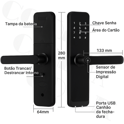 Fechadura Inteligente CDOK K8 Bluetooth com Leitor Biométrico, TTLock, Maçaneta Longa e Controle via App