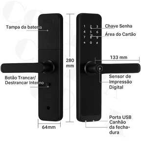 Fechadura Inteligente CDOK K8 Bluetooth com Leitor Biométrico, TTLock, Maçaneta Longa e Controle via App