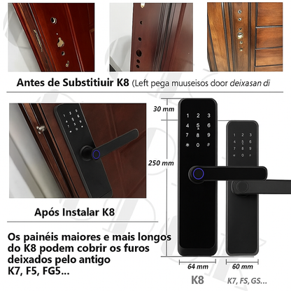 Fechadura Inteligente CDOK K8 Bluetooth com Leitor Biométrico, TTLock, Maçaneta Longa e Controle via App