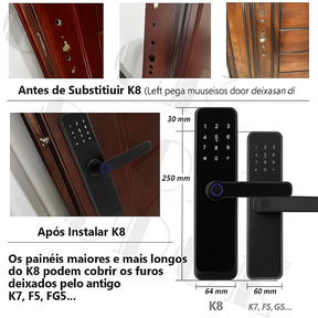 Fechadura Inteligente CDOK K8 Bluetooth com Leitor Biométrico, TTLock, Maçaneta Longa e Controle via App