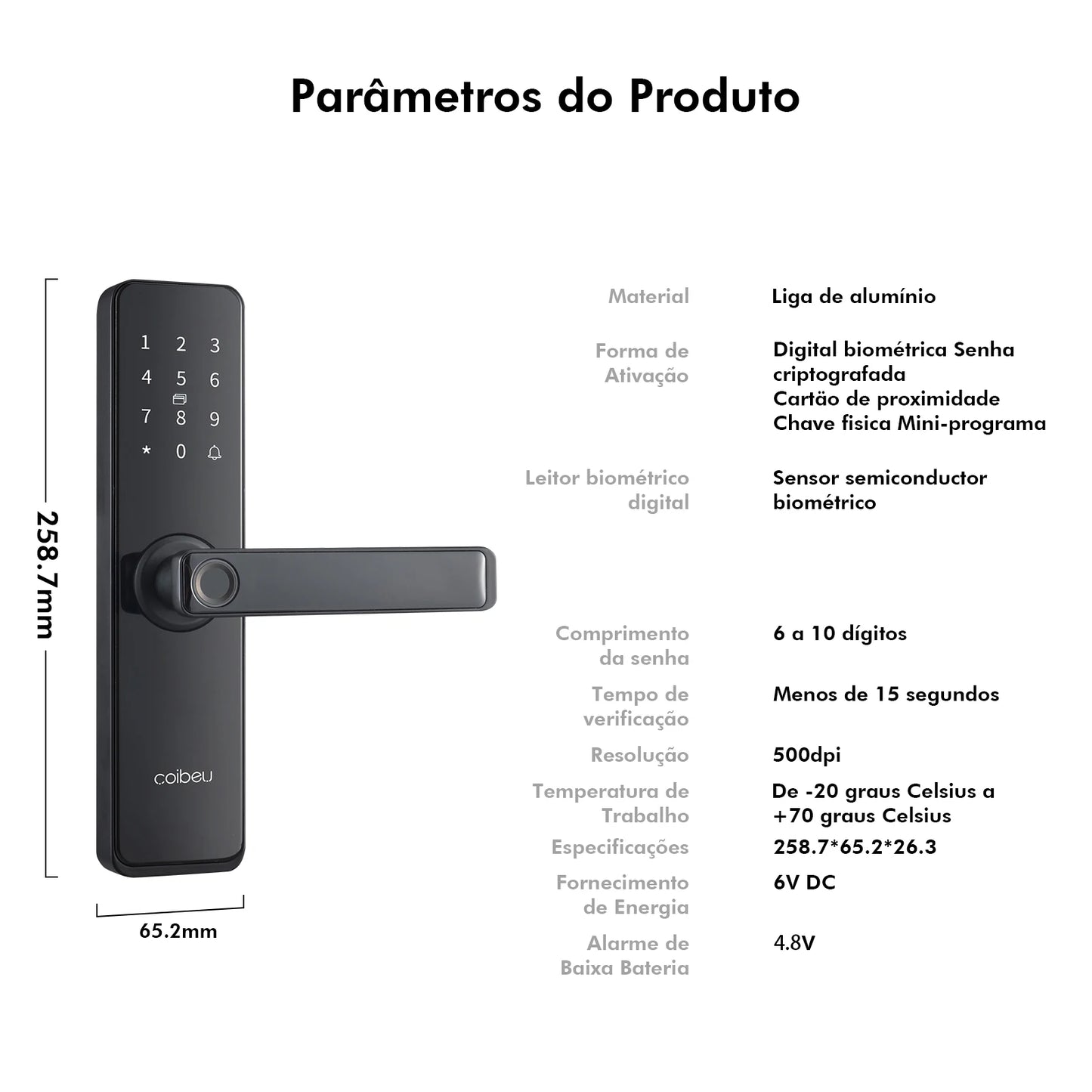 Fechadura Inteligente com Biometria e Senha Coibeu – Desbloqueio Rápido em até 1s, Compatível com App Tuya | wi-fi