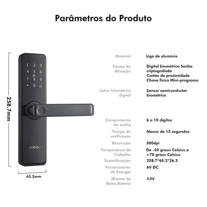 Fechadura Inteligente com Biometria e Senha Coibeu – Desbloqueio Rápido em até 1s, Compatível com App Tuya | wi-fi
