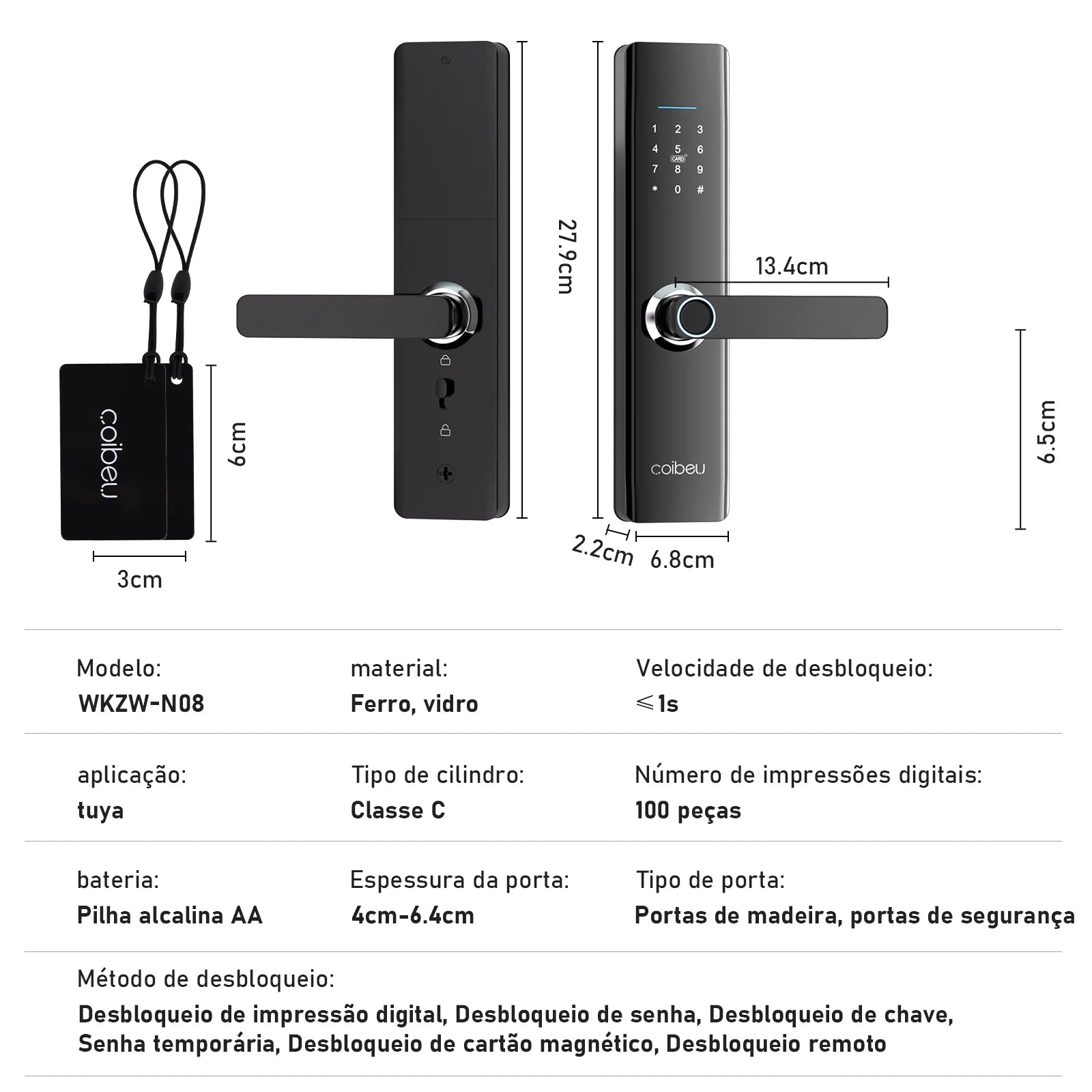 Fechadura Inteligente com Biometria e Senha Coibeu – Desbloqueio Rápido em até 1s, Compatível com App Tuya