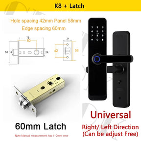 Fechadura Inteligente CDOK K8 Bluetooth com Leitor Biométrico, TTLock, Maçaneta Longa e Controle via App