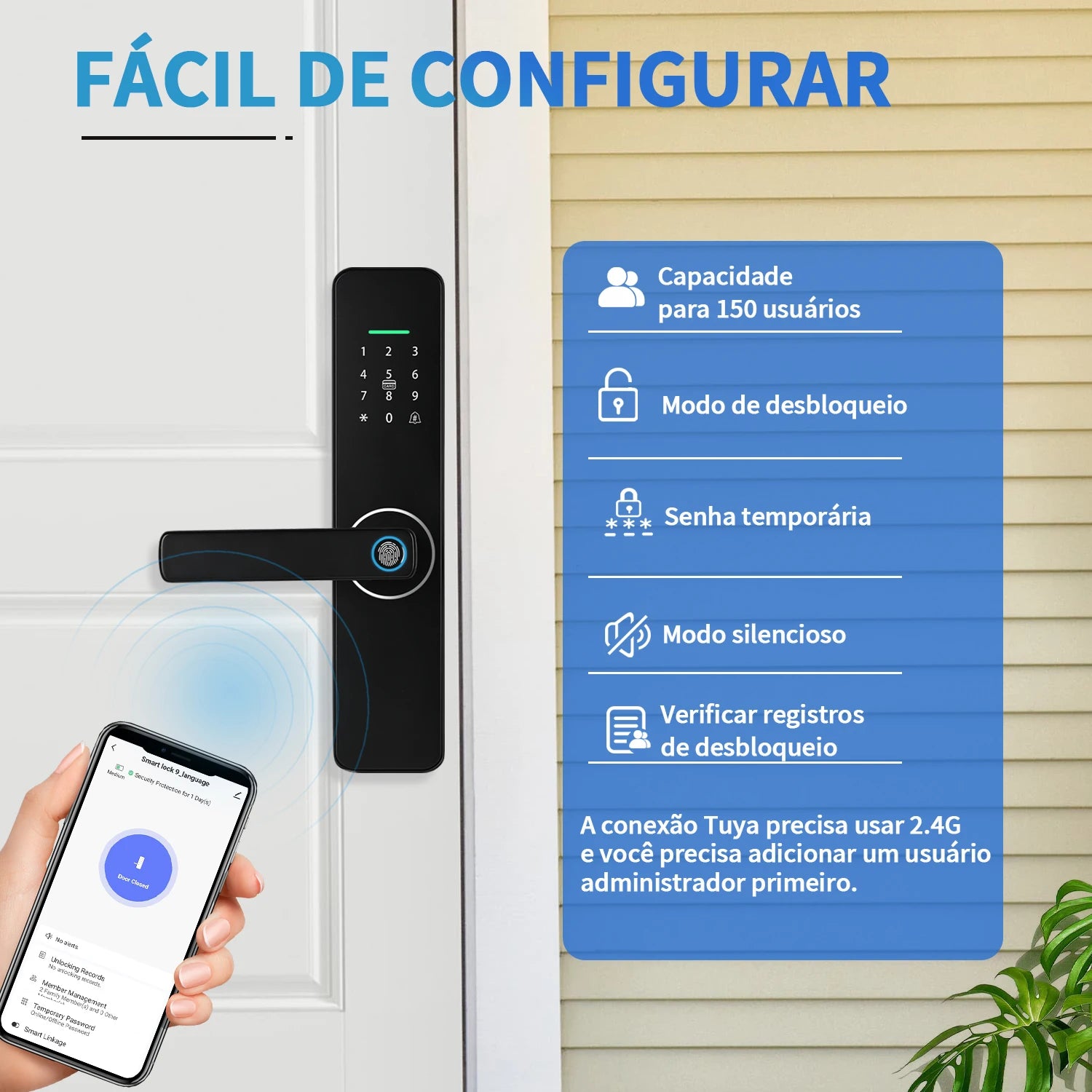 Fechadura Digital Tuya Brasil – Smart Lock Wi-Fi com Biometria