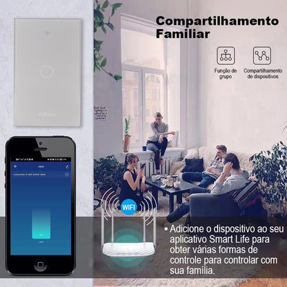 Interruptor Touch Smart Wi-Fi com Tomada USB – Compatível com Alexa, Google e Tuya