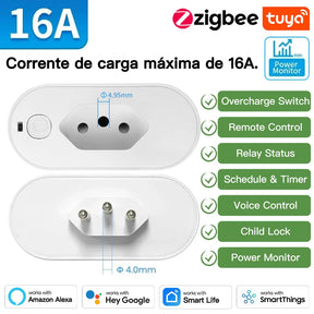 Adaptador Smart TNCE Tuya 16A/20A – Tomada Inteligente com App, Voz, Zigbee ou Wi-Fi