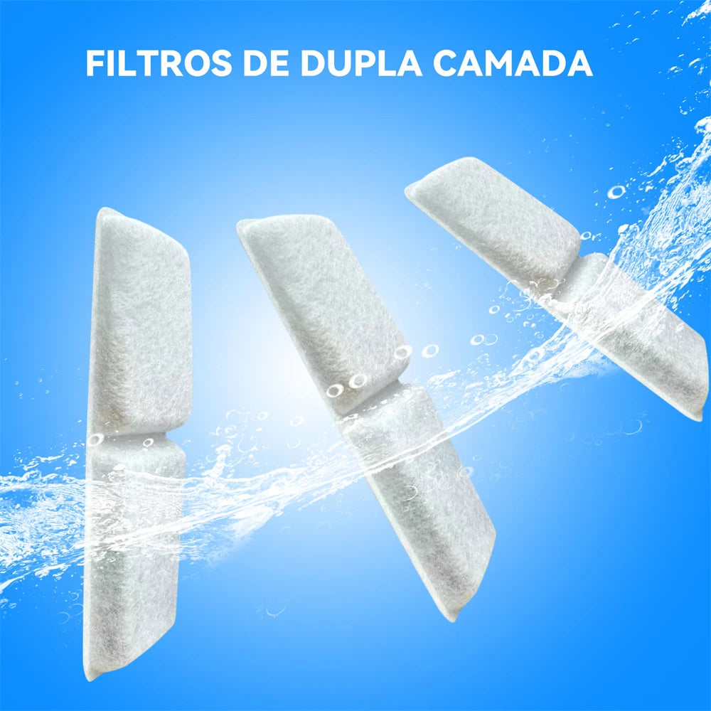 Filtro de Carvão Ativado p/ Fonte de Gato – Purifica a Água, Evita Bactérias e Riscos Renais  Kit 6 Peças + 2 Esponjas