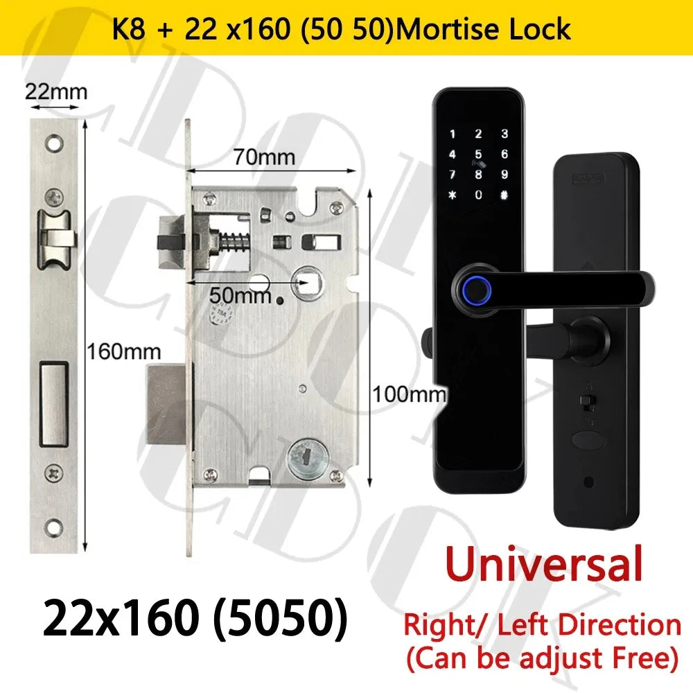 Fechadura Inteligente CDOK K8 Bluetooth com Leitor Biométrico, TTLock, Maçaneta Longa e Controle via App