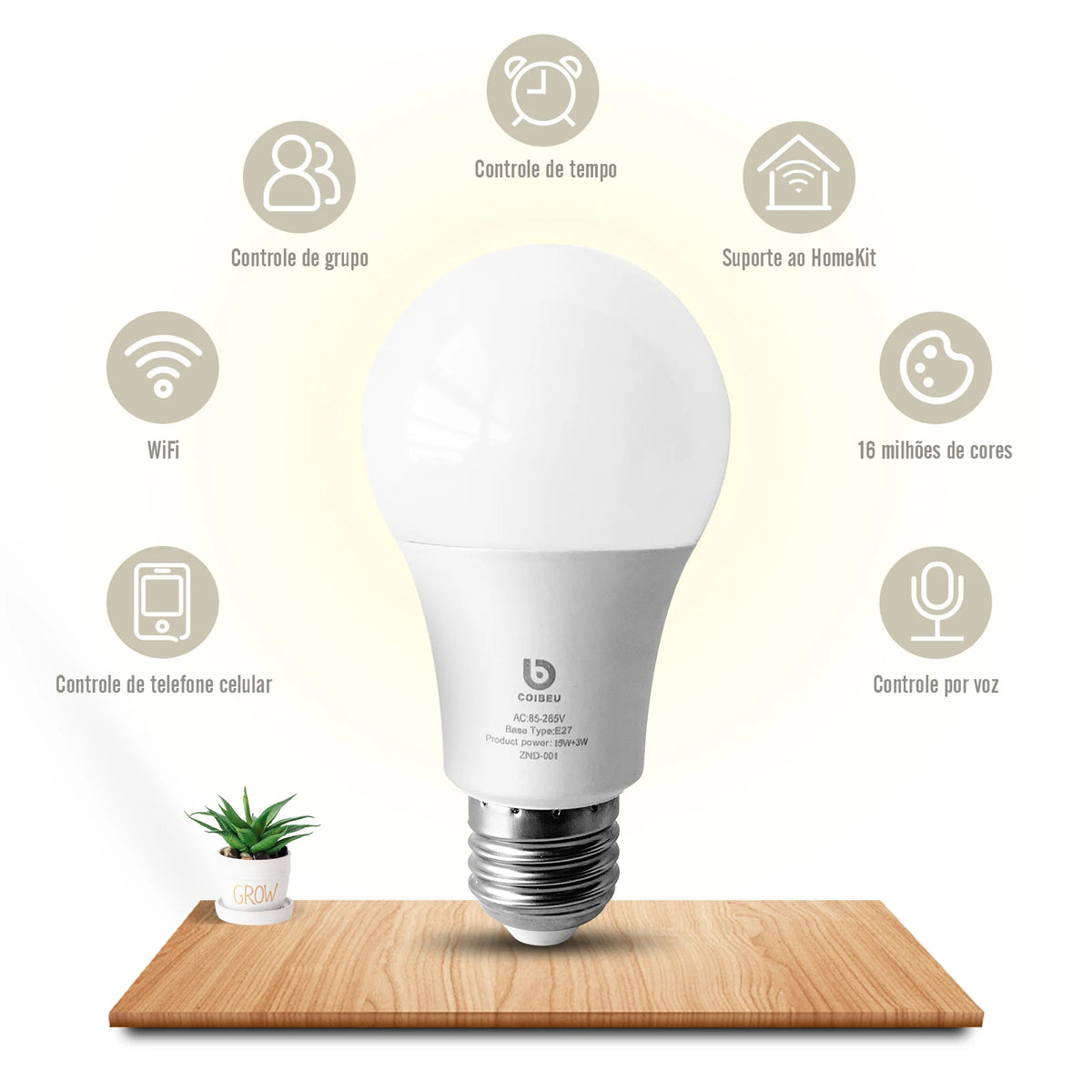 Lâmpada Inteligente Wi-Fi Tuya – Controle por Voz com Alexa e App Smart Life - Caibeu