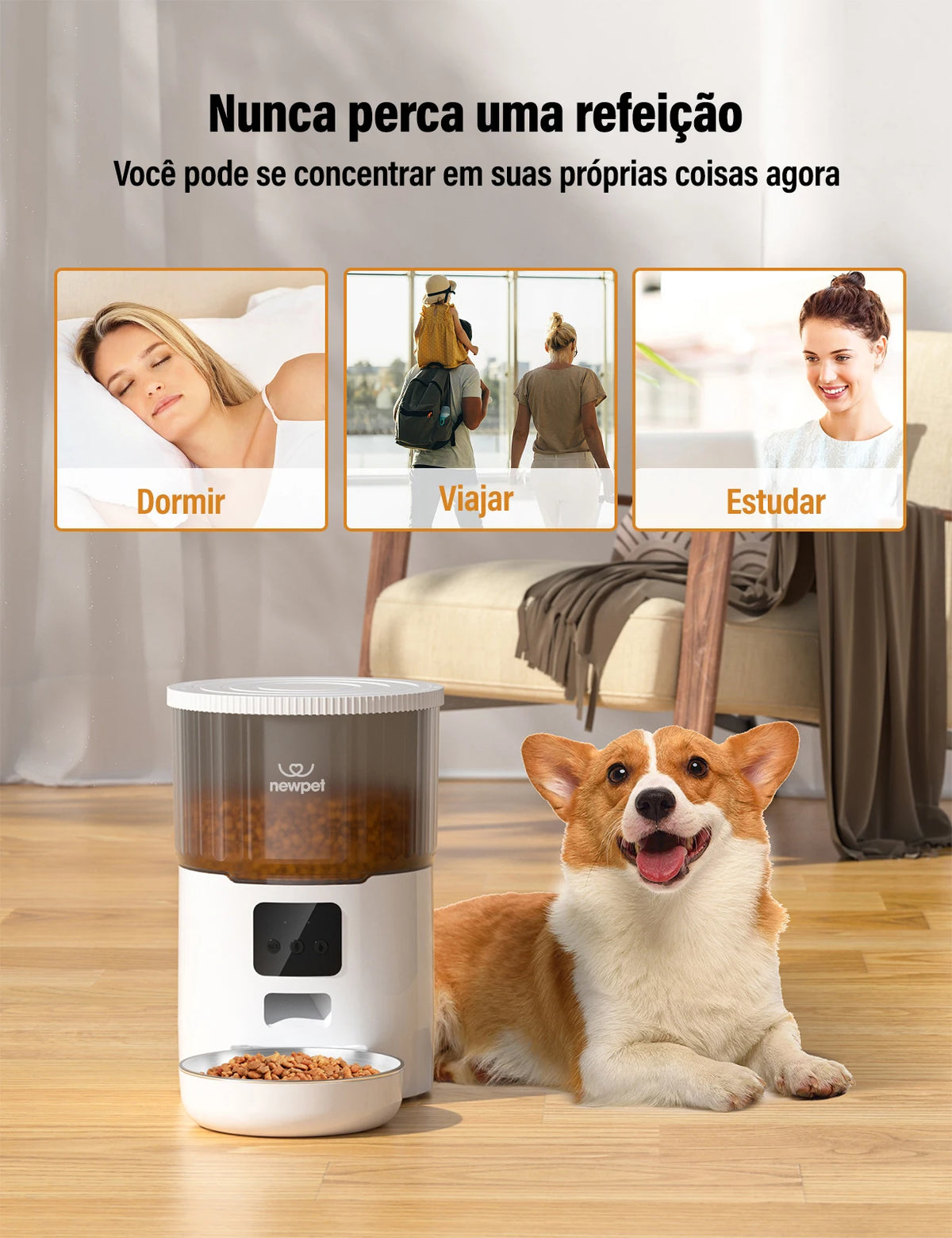 Alimentador Automático Smart 4L para Pets – Wi-Fi com Agendamento e Dispenser de Ração Seca