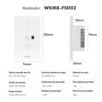 Interruptor Inteligente Wi-Fi para Ventilador – Touch e Tomada Smart Tuya