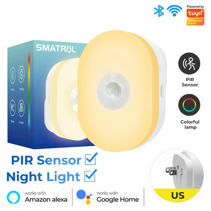 Luz Noturna Inteligente Wi-Fi + BT | Sensor 120° | RGB & Branco Quente | Tuya/Smart Life | Alexa/Google