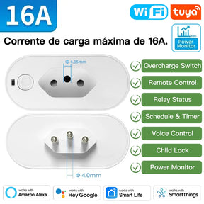 Adaptador Smart TNCE Tuya 16A/20A – Tomada Inteligente com App, Voz, Zigbee ou Wi-Fi