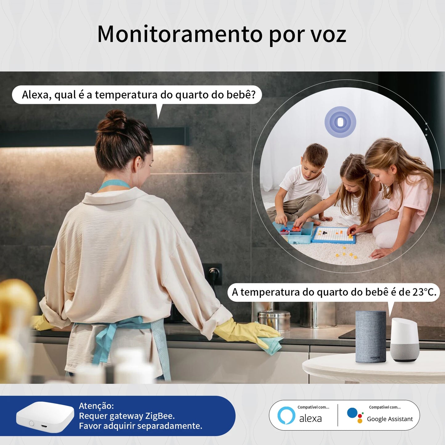 Sensor Inteligente Zigbee Monitora Temperatura e Umidade em Tempo Real Evite Mofo Ar Seco e Desconforto