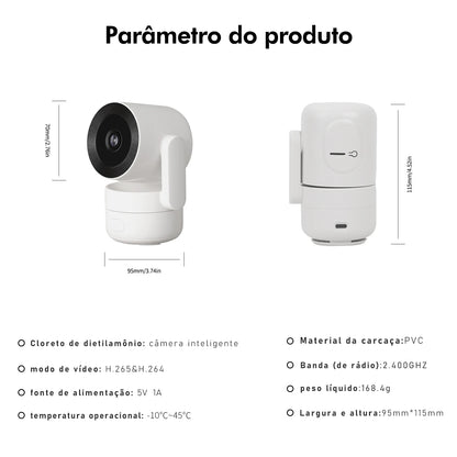 Câmera de Segurança Wi-Fi Inteligente – Mini Câmera Sem Fio com Visão Noturna, Detecção de Movimento e Monitoramento via App