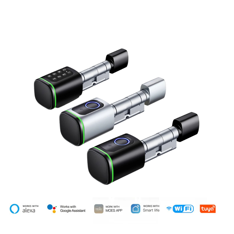 Cilindro de Fechadura Inteligente Tuya BLE com Biometria e Senha – Sem Chave, Suporte M1, Gateway Tuya, Chave Mecânica e Alimentação de Emergência por USB