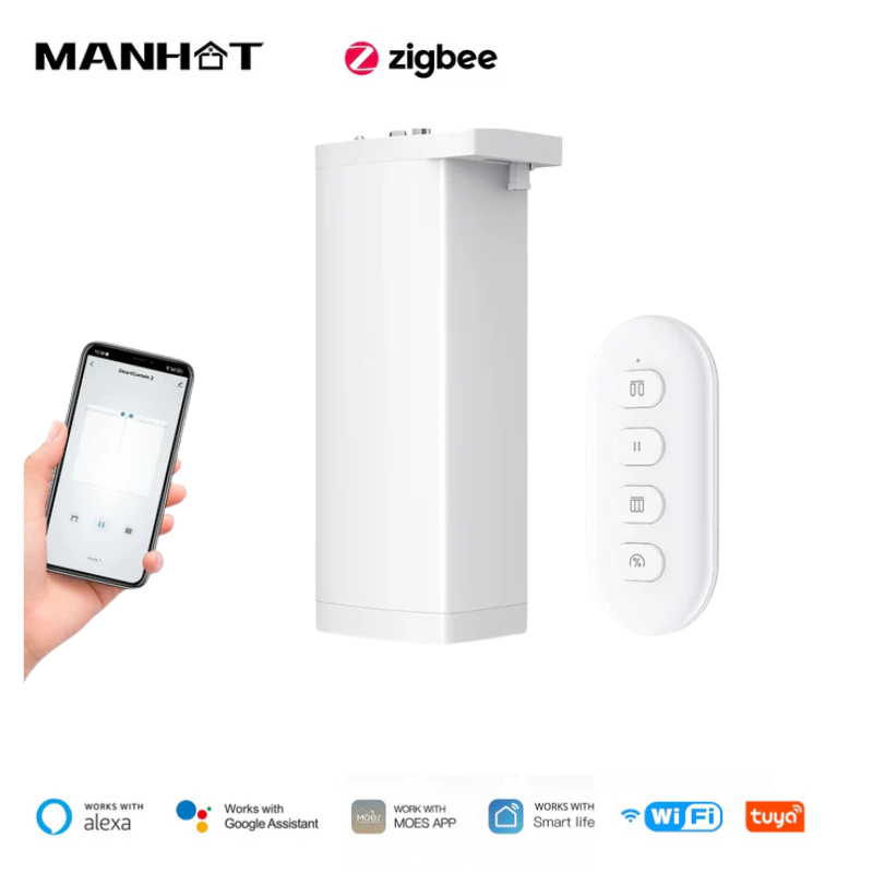 Motor de Cortina Elétrica Tuya 150mm – ZigBee/Wi-Fi Silencioso