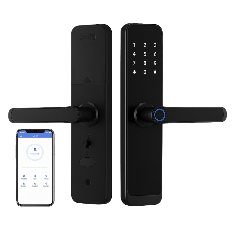 Fechadura Inteligente CDOK K8 Bluetooth com Leitor Biométrico, TTLock, Maçaneta Longa e Controle via App