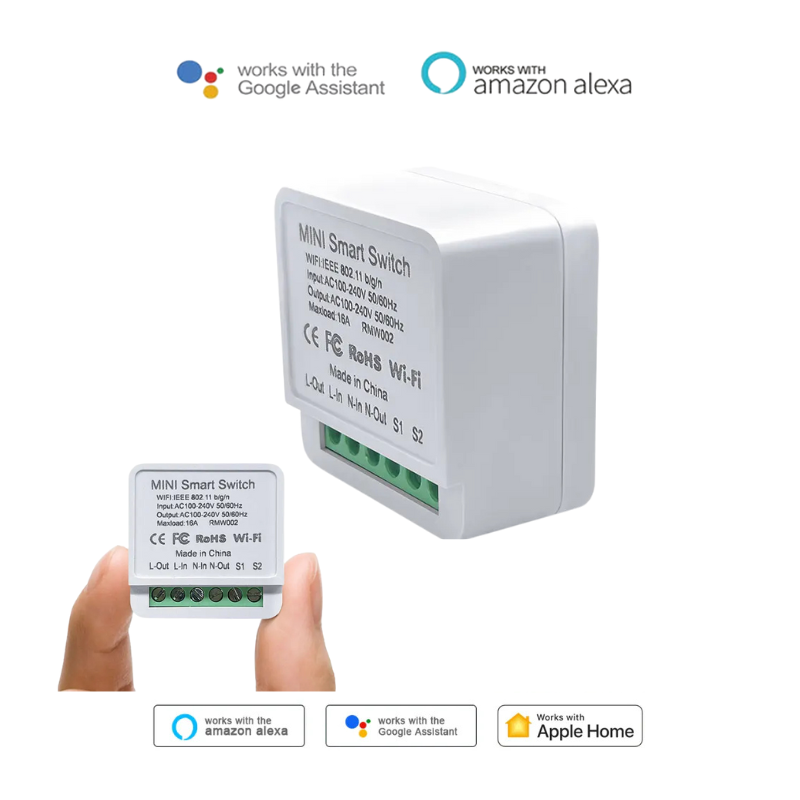 Interruptor Inteligente Wi-Fi Mini 16A/20A – Controle Remoto, Temporizador e Suporte Alexa/Google