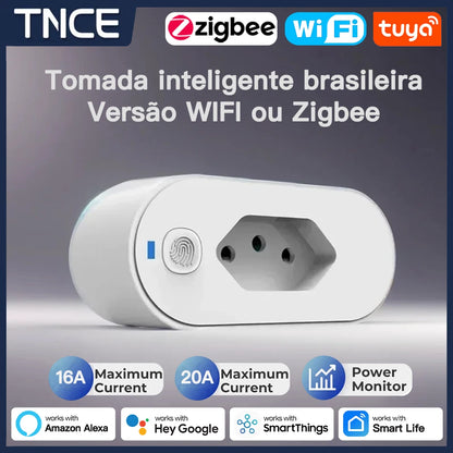 Adaptador Smart TNCE Tuya 16A/20A – Tomada Inteligente com App, Voz, Zigbee ou Wi-Fi
