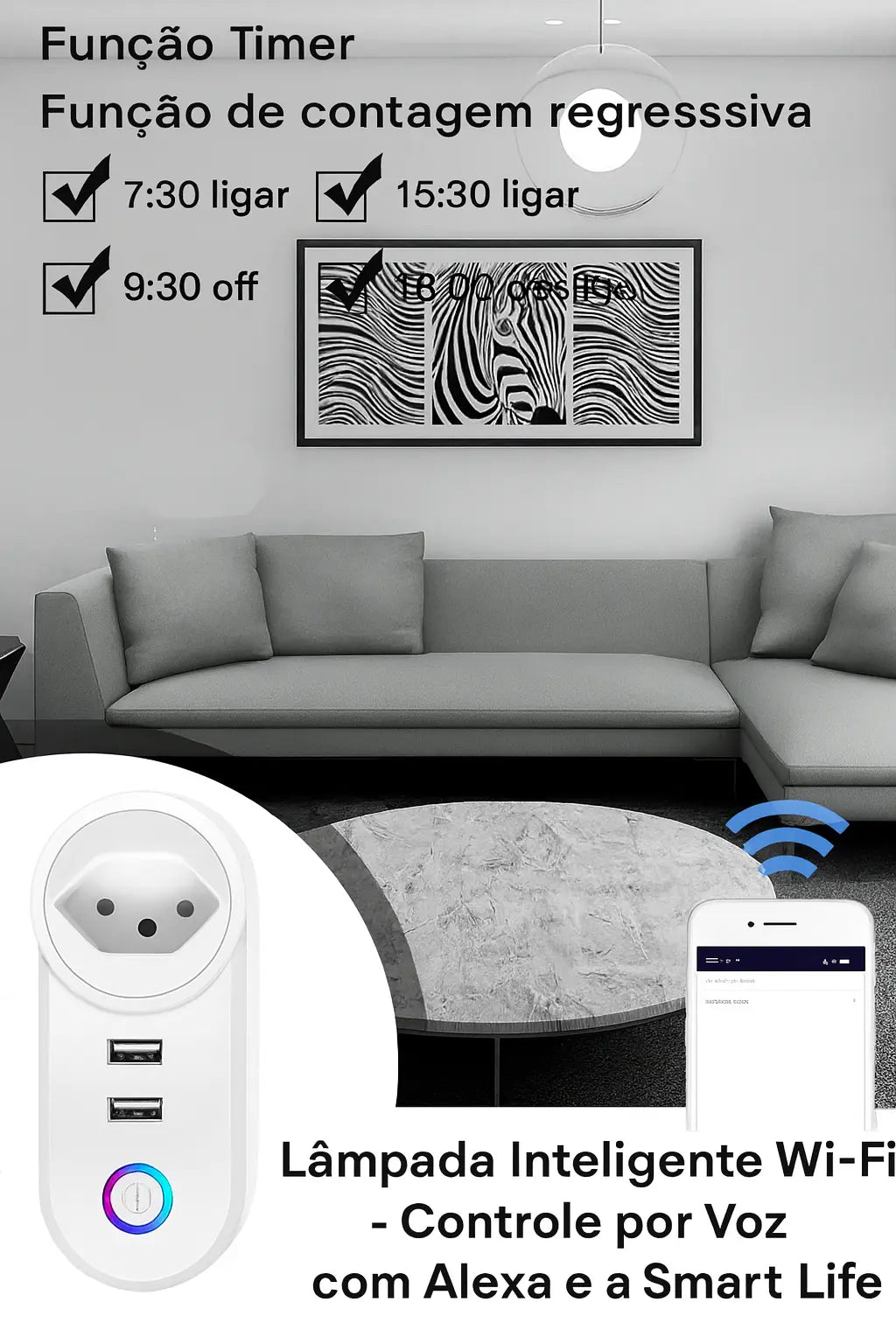 Tomada Inteligente Wi-Fi 16A Tuya – Controle por Voz com Alexa e Google
